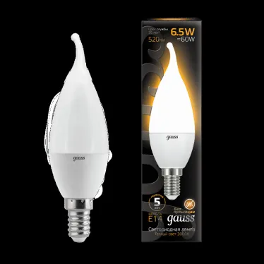 Лампа светодиодная LED 6,5Вт E14 220В 2700К свеча на ветру | 104101107 | Gauss