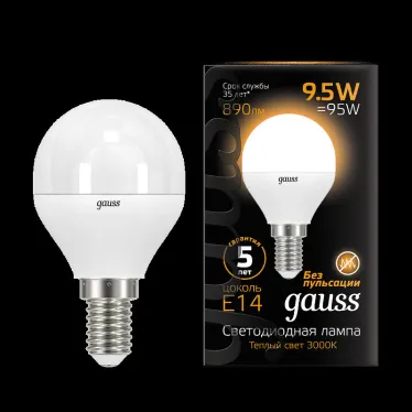 Лампа светодиодная LED 9.5Вт E14 220В 3000К Globe | 105101110 | Gauss