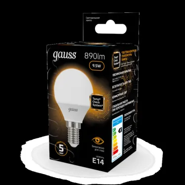 Лампа светодиодная LED 9.5Вт E14 220В 3000К Globe | 105101110 | Gauss