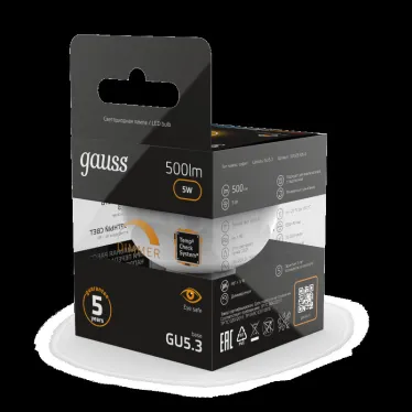 Лампа светодиодная LED 5Вт GU5.3-dim 220В 3000К MR16 диммируемая | 101505105-D | Gauss