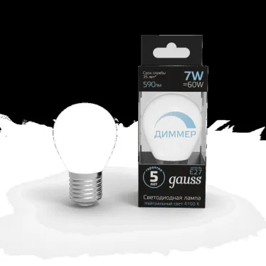 Лампа светодиодная LED 7Вт E27 220В 4100К шар, диммируемая | 105102207-D | Gauss