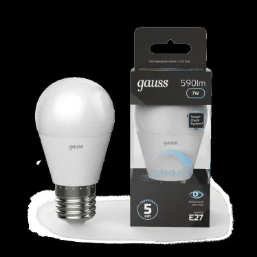 Лампа светодиодная LED 7Вт E27 220В 4100К шар, диммируемая | 105102207-D | Gauss