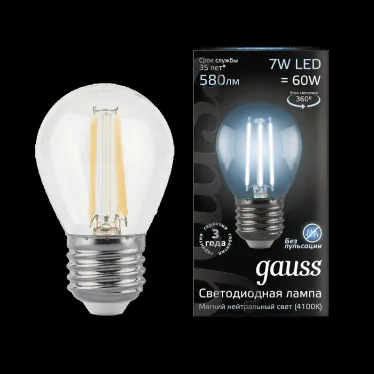 Лампа светодиодная LED 7Вт E27 220В 4100К шар | 105802207 | Gauss