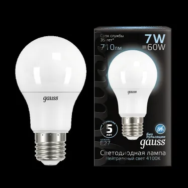Лампа светодиодная LED 7Вт E27 220В 4100К A60 | 102502207 | Gauss