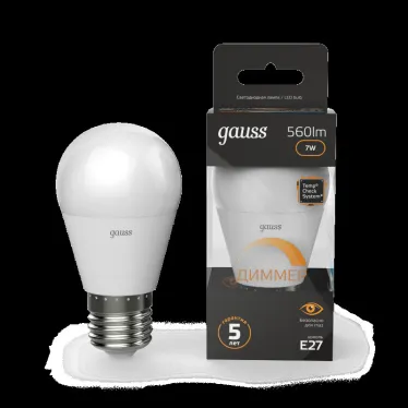 Лампа светодиодная LED 7Вт E27 220В 3000К шар, диммируемая | 105102107-D | Gauss