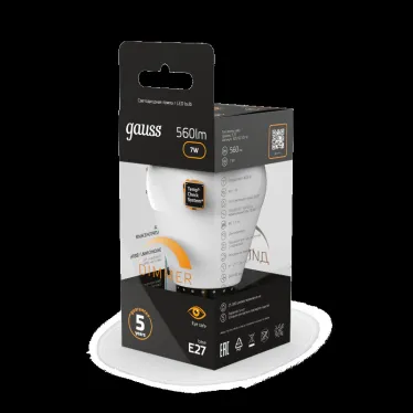 Лампа светодиодная LED 7Вт E27 220В 3000К шар, диммируемая | 105102107-D | Gauss