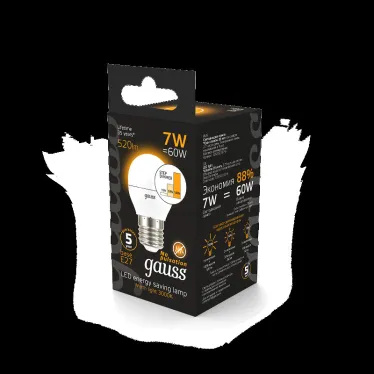 Лампа светодиодная LED 7Вт E27 220В 2700К шар, диммируемая | 105102107-S | Gauss