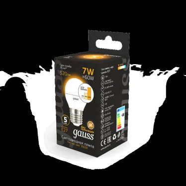 Лампа светодиодная LED 7Вт E27 220В 2700К шар, диммируемая | 105102107-S | Gauss