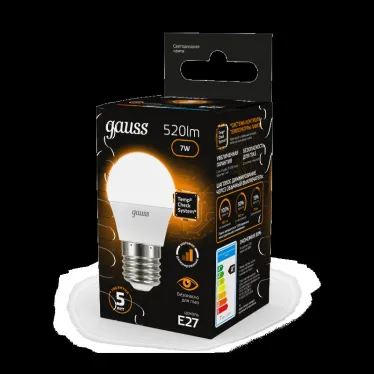 Лампа светодиодная LED 7Вт E27 220В 2700К шар, диммируемая | 105102107-S | Gauss