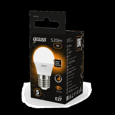 Лампа светодиодная LED 7Вт E27 220В 2700К шар, диммируемая | 105102107-S | Gauss
