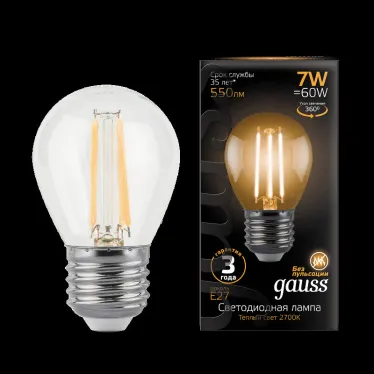 Лампа светодиодная LED 7Вт E27 220В 2700К шар | 105802107 | Gauss