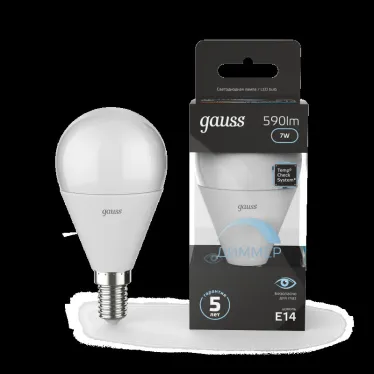 Лампа светодиодная LED 7Вт E14 220В 4100К шар, диммируемая | 105101207-D | Gauss
