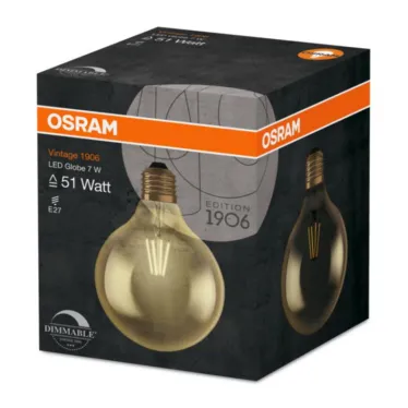 Лампа светодиодная LED, золотистая, Vintage 1906 LED CL GLOBE125 FIL GOLD 55 non-dim 7W/825 E27 | 4058075809406 | Osram