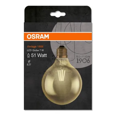 Лампа светодиодная LED, золотистая, Vintage 1906 LED CL GLOBE125 FIL GOLD 55 non-dim 7W/825 E27 | 4058075809406 | Osram