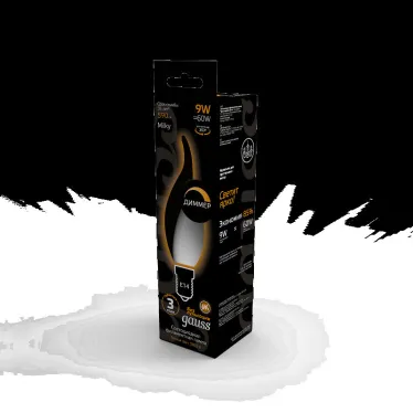 Лампа светодиодная Filament Свеча на ветру 9W 590lm 3000К Е14 milky диммируемая LED 1/10/50 | 104201109-D | Gauss