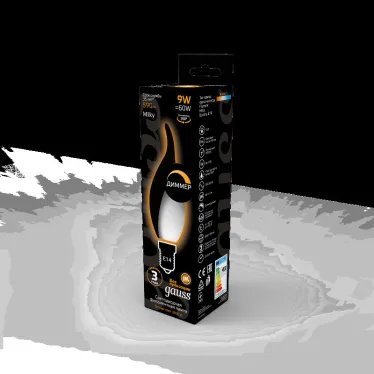 Лампа светодиодная Filament Свеча на ветру 9W 590lm 3000К Е14 milky диммируемая LED 1/10/50 | 104201109-D | Gauss