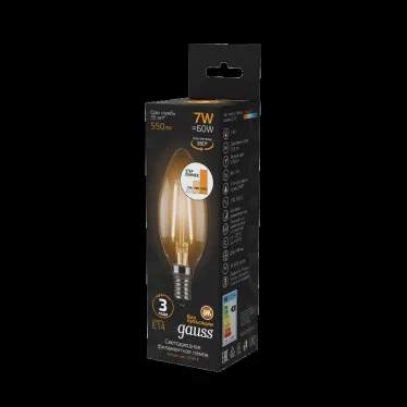 Лампа светодиодная Black LED Filament Свеча E14 7W 550lm 2700К step dimmable | 103801107-S | Gauss