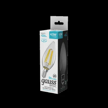 Лампа светодиодная Basic Filament Свеча 4,5W 420lm 4100К Е14 LED 1/10/50 | 1031215 | Gauss