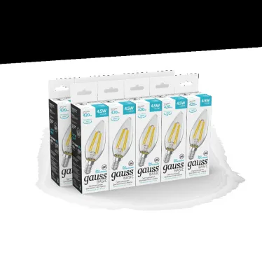 Лампа светодиодная Basic Filament Свеча 4,5W 420lm 4100К Е14 LED 1/10/50 | 1031215 | Gauss