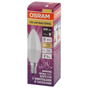 Лампа светодиодная LED Antibacterial B 7W/827 230VFR E14 10X1 | 4058075561250 | OSRAM