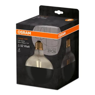 Лампа светодиодная LED, прозрачная с зеркальным элементом, Vintage 1906 LED CL GLOBE125 MIRROR BLACK 52 non-dim 7W/827 E27 | 4058075091931 | Osram