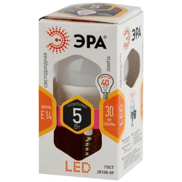 Лампа светодиодная STD LED P45-5W-827-E14 5Вт шар теплый белый свет | Б0017217 | ЭРА