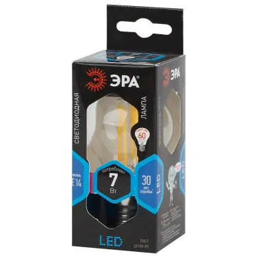 Лампа светодиодная F-LED P45-7W-840-E14 (филам, шар, 7Вт, нейтр, E14) (10/100/3000) | Б0049891 | ЭРА
