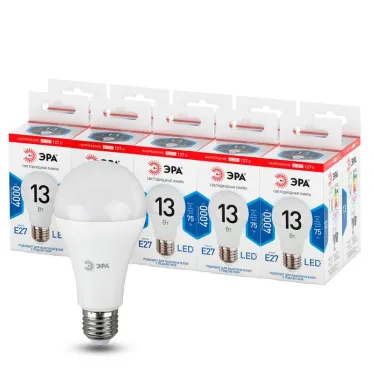 Лампа светодиодная LED A60-13W-127V-840-E27 (диод, груша, 13Вт, 127В, нейтр, E27) (10/100/2000) | Б0049101 | ЭРА