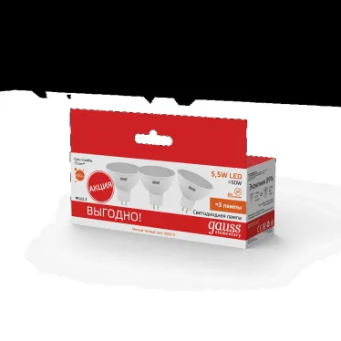 Лампа светодиодная Elementary MR16 5.5W 3000К GU5.3 (3 лампы в упаковке) LED 1/40 | 13516T | Gauss