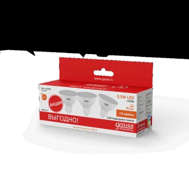Лампа светодиодная Elementary MR16 5.5W 3000К GU5.3 (3 лампы в упаковке) LED 1/40 | 13516T | Gauss