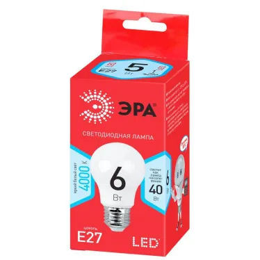Лампа светодиодная RED LINE LED A55-6W-840-E27 R E27 / Е27 6 Вт груша нейтральный белый свет | Б0050688 | ЭРА
