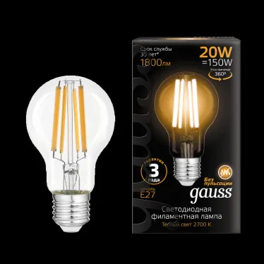 Лампа светодиодная Filament А60 20W 1800lm 2700К Е27 LED | 102902120 | Gauss