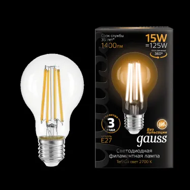 Лампа светодиодная Filament А60 15W 1400lm 2700К Е27 LED | 102902115 | Gauss