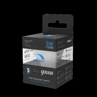 Лампа светодиодная MR16 5W 530lm 6500K GU10 диммируемая LED 1/10/100 | 101506305-D | Gauss