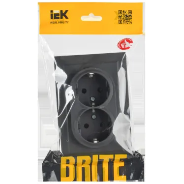 BRITE Розетка двойная с заземлением с защитными шторками 16А в сборе РСш12-3-БрГ графит