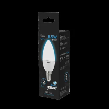 Лампа светодиодная Свеча 6.5W 550lm 6500К E14 LED 1/10/100 | 103101307 | Gauss