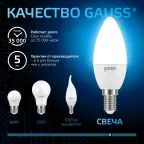 Лампа светодиодная Свеча 6.5W 550lm 6500К E14 LED 1/10/100 | 103101307 | Gauss