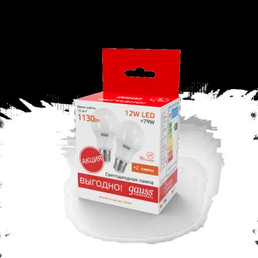 Лампа светодиодная Elementary A60 12W 3000K E27 (2 лампы в упаковке) LED 1/50 | 23212P | Gauss