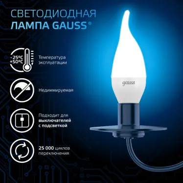 Лампа светодиодная Свеча на ветру 9.5W 950lm 6500K E14 LED 1/10/50 | 104101310 | Gauss