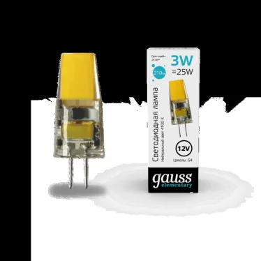 Лампа светодиодная Elementary G4 12V 3W 250lm 4100K силикон LED 1/20/200 | 18723 | Gauss