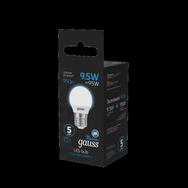 Лампа светодиодная Шар 9.5W 950lm 6500K E27 LED 1/10/100 | 105102310 | Gauss
