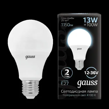 Лампа светодиодная низковольтная A60 AC12-36V 13W 1150lm 4100K E27 LED 1/10/100 | 202502213 | Gauss