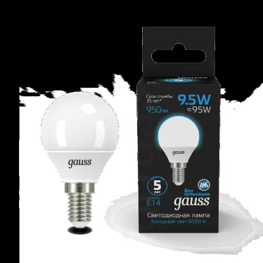 Лампа светодиодная Шар 9.5W 950lm 6500K E14 LED 1/10/100 | 105101310 | Gauss