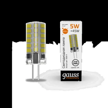 Лампа светодиодная Elementary G4 AC210-240V 5W 400lm 3000K силикон LED 1/20/200 | 18015 | Gauss