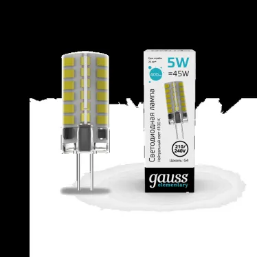 Лампа светодиодная Elementary G4 AC210-240V 5W 400lm 4100K силикон LED 1/20/200 | 18025 | Gauss