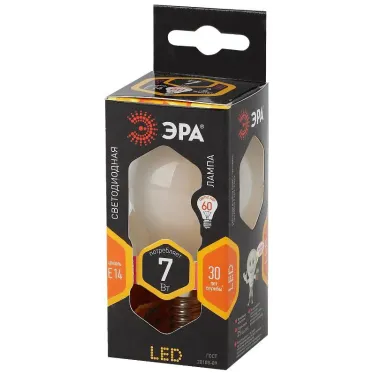 Лампа светодиодная F-LED P45-7W-827-E14 frost Лампы СВЕТОДИОДНЫЕ F-LED ЭРА (филамент, шар мат., 7Вт, тепл, E14) | Б0027956 | ЭРА