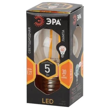 Лампа светодиодная F-LED P45-5W-827-E27 (филамент, шар, 5Вт, тепл, E27) | Б0043438 | ЭРА