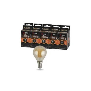 Лампа светодиодная F-LED P45-9W-827-E14 gold (филамент, шар золот, 9Вт, тепл, E14) | Б0047022 | ЭРА