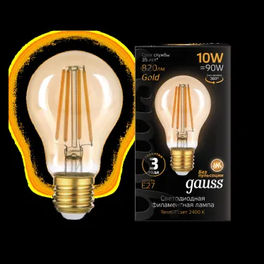 Лампа светодиодная  Filament А60 10W 820lm 2400К Е27 golden LED | 102802010 | Gauss