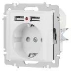 Розетка Intro Accent 6-410-01М , P+E Schuko со шторками, 16А-250В + 2хUSB, IP20, СУ, белый матовый